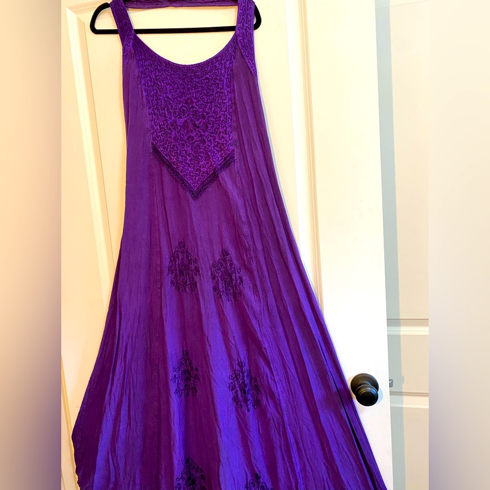Purple embroidered goddess halter dress